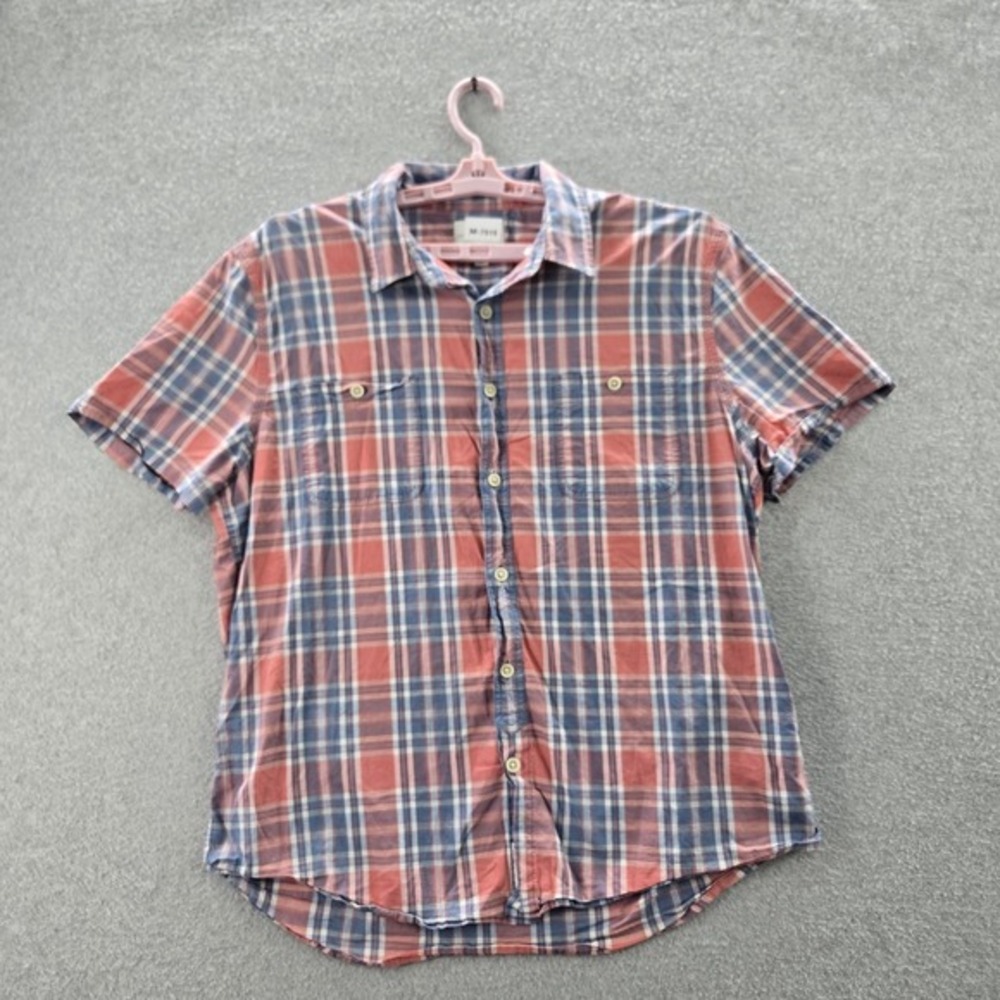 Lucky Brand Men Button Up‎ Shirt XL Red Plaid Short Sleeve